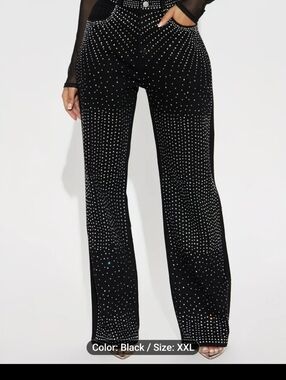 Rhinestone BlacJeans Wide-Leg Pants